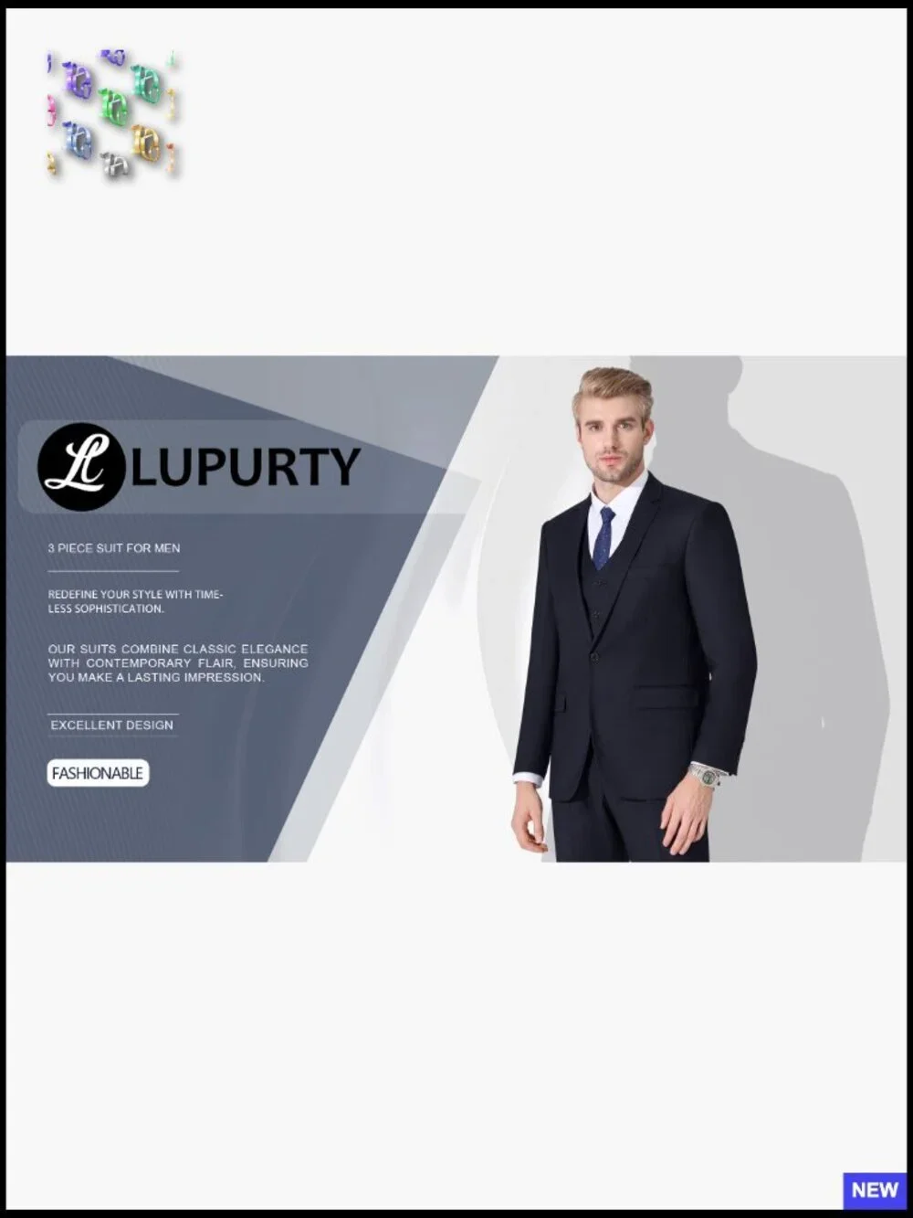Slim Fit Three Piece Suit Classic Elegant Modern Tuxedo Set One Button
